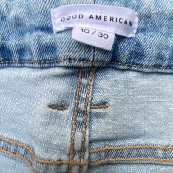 GOOD AMERICAN Good Classic Straight Leg Jeans Light Blue Distressed Size 10/30 - Picture 5 of 6